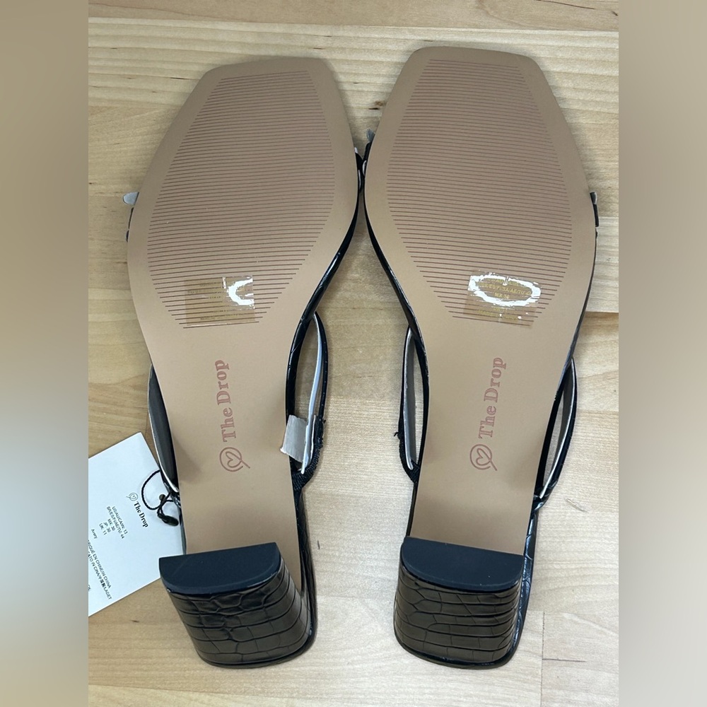 The Drop Avery Black Croc Embossed Heeled Sandals Size 13 NWT Box - Picture 7 of 11